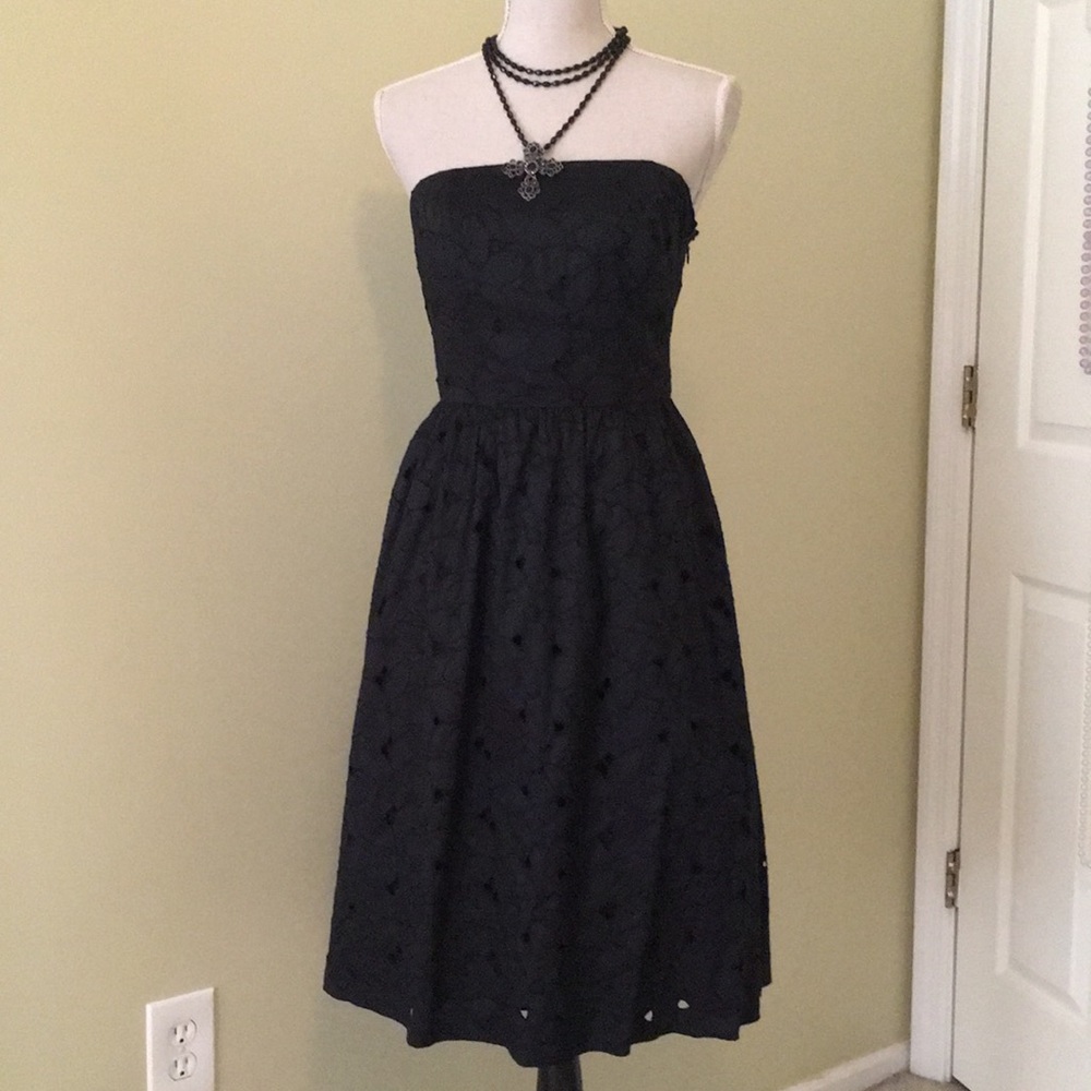 Ann Taylor black eyelet strapless dress Size 4